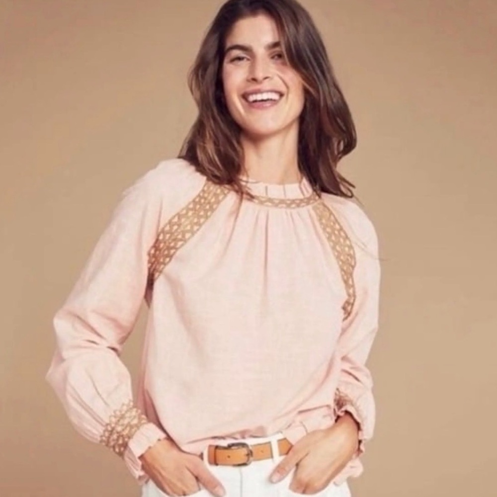 Faherty Blouse Women's Pink Embroidered Long-Sleeve Top